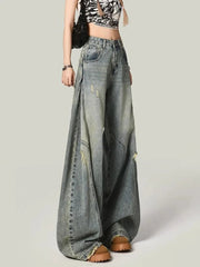 Women Y2K Hole Jeans Streetwear American Retro High Waist Loose Denim Pants Casual Hip Hop Vintage Pockets Lady Gothic Trousers voguable