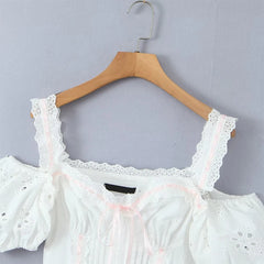 Voguable 3 Ways Wear White Embroidery Dress Short Puff Sleeve Mini Birthday Party Dresses Women Lacing Up Holiday Vacation Dress voguable