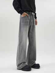 Fashion Paint Spots Men's Vintage gray Baggy Jeans High Street Bootcut Trousers Personality Streetwear Hip Hop Male Denim Pants voguable