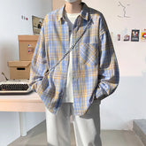 Harajuku Long Sleeve Plaid Shirts Men Big Size M-5XL Autumn Chic Loose Vintage High Street All-match Gentleman Camisa voguable