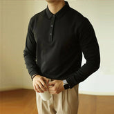 New American Retro Men Polo Shirt Light Luxury Solid Color Slim-fit Commuting Long Sleeve T-shirt Leisure Business Pullover Tops voguable