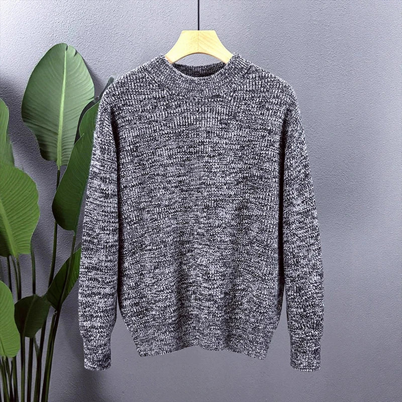 New Japanese Retro Men Sweater Light Luxury Knitted O Neck Grey Long Sleeve Pullover Casual Loose Premium Thickened Knitwear voguable