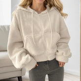 Winter Cropped Fleece Sweatshirt Jacket Women's Casual Thick Warm Plush Zip Up Hoodies Coats Trendy Winter Clothes Women voguable