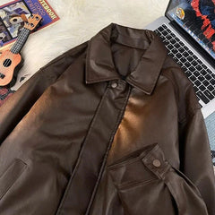 American Pu Leather Jackets Women Y2K Fashion Streetwear Zipper Moto Coats Bf Loose Lapel All-Match Punk Bomber Outerwear New voguable