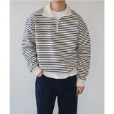 Half Zipper Lapel Striped Sweatshirt Men Pullover Autumn New Korean Version Contrast Color Loose Casual Long Sleeve Sweatshirts voguable