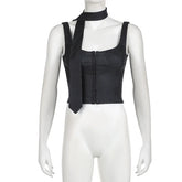 Black Button Up Corset Top Casual Solid Sleeveless Skinny Tank Tops for Women y2k Vintage Clothing Streetwear Basic Vest Pbong