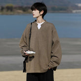 Long Sleeve V-Neck T-Shirt mens Solid Color Spring Casual Basic Top Plain Tee Shirt Breathable Comfort Stretch Soft plus size voguable