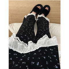 Women Spring Summer Long-Sleeved Pajamas Lace Sweet Florals Long Sleeve Top and Long Pants 2 Piece Set Casual Homewear Sets voguable