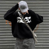 New American Trendy Men Sweater High Street Graffiti Printed Knit O Neck Long Sleeve Pullover Casual Loose High Street Knitwear voguable