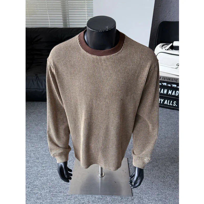 Autumn Knitted T-shirt Men Fashion Casual Long Sleeve T-shirt Men Streetwear Korean Loose Round Neck T Shirt Mens Top M-3XL voguable