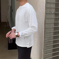 New Autumn Fashion Men T-shirt Light Luxury Solid Color Long Sleeve Tops Leisure Streetwear Casual O Neck Basic Shirts M-3XL voguable