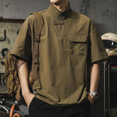 Voguable American Retro Men's Short Sleeve Shirt Design Sensation Ice Silk Workwear Shirt Trendy Brand Cool Handsome voguable