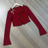 Voguable Y2k Japanese Two Piece Dress Woman Red Short Cardigan Lolita Floral Y2k Mini Dress Women New Fashion Sets voguable