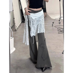 MEXZT Y2K Irregular Mini Skirts Women Harajuku Aesthetic White Lace Tulle Bandage Skirt Japanese Vintage Hollow Out Faldas New voguable