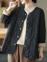 Voguable Loose Women Short Jacket Cotton Padded Casual O Neck Mom Coats Fall Button Up Solid Thin Parkas Pockets New Korean Clothes voguable