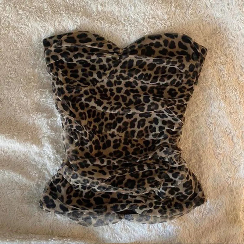 Leopard print tube tops sexy and beautiful urban beauty comfortable commuting Y2K crop tops streetwear retro casual women's tops voguable