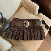 Voguable Y2K Leopard Mini Skirt Women Streetwear Belt High Waist Hottie Vintage Pleated Skirts American Retro Harajuku Fall Short Skirt voguable