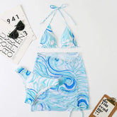 Voguable 3 Pieces Bikini Set With Skirt Tie Dye String Thong Bathing Suit Women Swimsuit Female Swimwear Beach Wear Swim Lady Summer voguable
