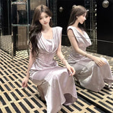 French Style Light Luxury Swing Collar Waist Cinching Slimming Pure Desire 2025 Spring Autumn Dress Lace Fishbone Dress Long WLF voguable