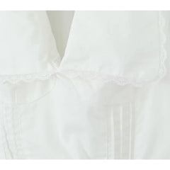 Voguable Summer Women Vintage Puff Sleeve Lapel Collar White Mini Dress Tie Bow Sashes Pleated Hem Female Cotton Robe voguable