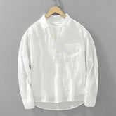 Japanese Retro Long-sleeved Linen Shirt Men's Summer New Loose Pullover Square Collar Shirt Casual Cotton Linen Top Aesthetic voguable