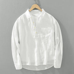 Japanese Retro Long-sleeved Linen Shirt Men's Summer New Loose Pullover Square Collar Shirt Casual Cotton Linen Top Aesthetic voguable