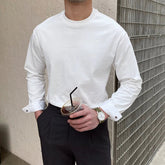 New Autumn Fashion Men T-shirt Light Luxury Solid Color Long Sleeve Tops Leisure Streetwear Casual O Neck Basic Shirts M-3XL voguable