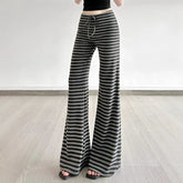 Voguable Y2K Retro Casual High Waist Slimming Pants Elastic Waistband Drawstring Lazy Striped Fashionable Versatile Wide Leg Pants voguable