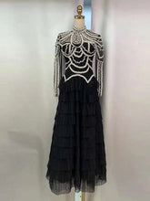 Solid Beaded Design Dresses For Women Round Neck High Waist Long Sleeve Elegant Dress Female Spring 2025 New voguable