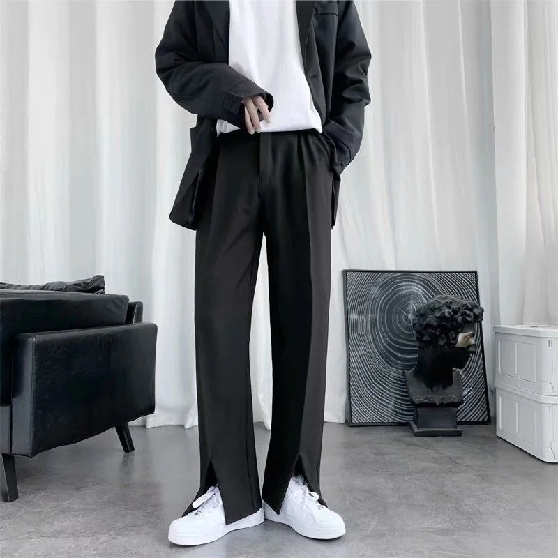 Spring/Summer Black Suit Pants Men Fashion Society Mens Dress Pants Korean Loose Straight Pants Mens Office Formal Trousers voguable