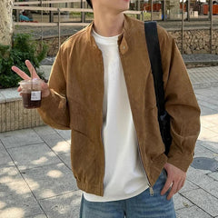 Khaki Cargos Stand Collar Jackets Men's Japanese Retro Streetwear Fashion Solid Color Zipper Long Sleeve Coats Autumn Clothing voguable