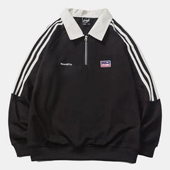 American Style Vintage Autumn Winter Sweatshirts Women Lapel Patchwork Half Zipper Label Preppy Style Long Sleeve Loose Hoodies voguable