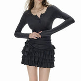 Voguable Y2K Ruffles Mini Dress Women Harajuku Streetwear Lace White Ball Gown Dresses Autumn Gyaru Korean Long Sleeves Bodycon Vestidos voguable