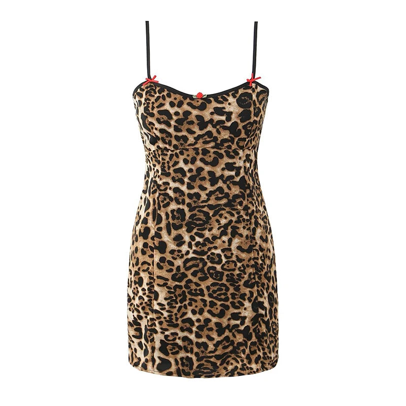 Summer Women O Neck Sleeveless Leopard Print Sling Sexy Dresses High Waist Pencil Mini Robe