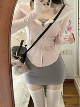 Voguable 2024 New Japanese Style Kawaii Cute Suit Woman Cashal Vest + Slim Mini Skirt + Hooded Pink Fashion Coat Sweet 3 Piece Set Chic voguable