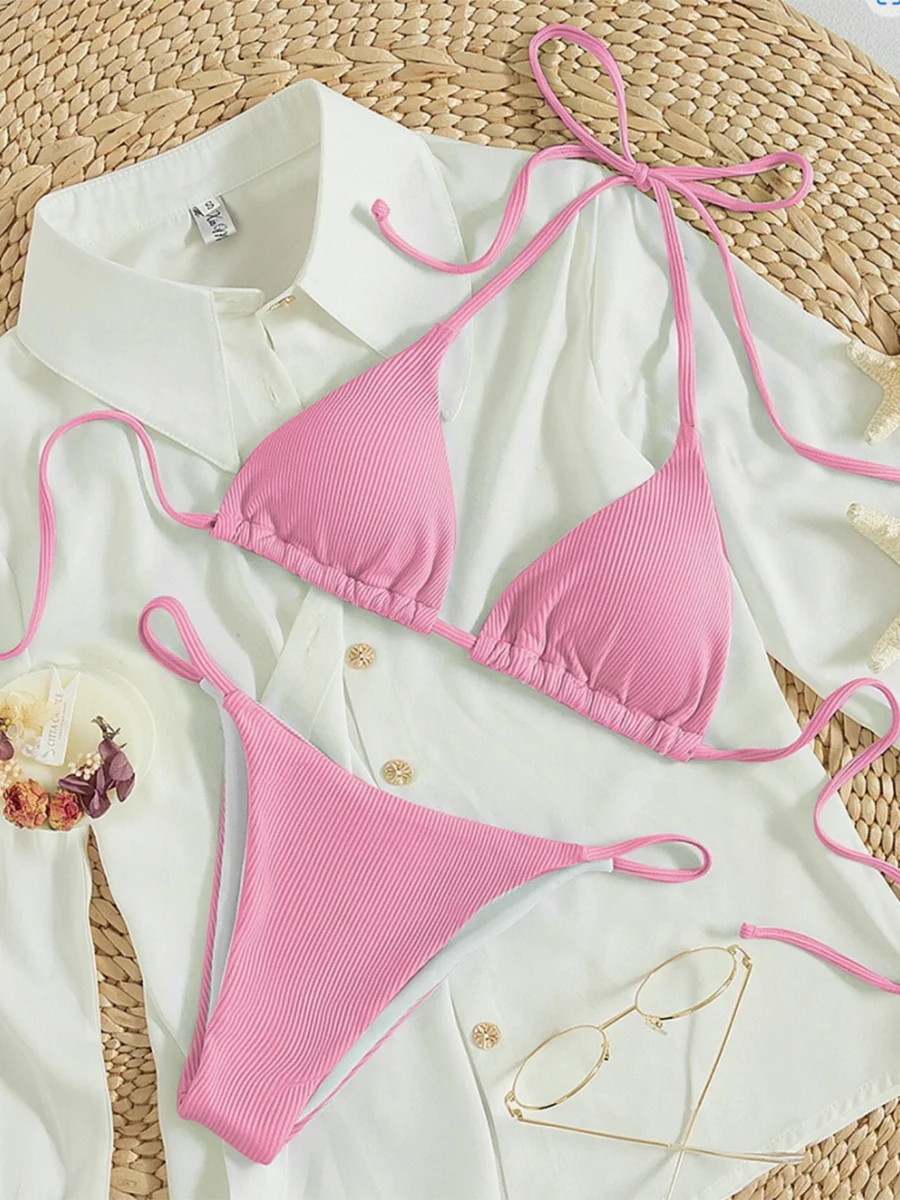 Voguable String Thong Bikinis Women Sexy Triangle Swimsuit Brazil Tong Swimwear Female Padded Bathing Swimming Suit Beachwear Summer voguable