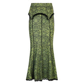 Elegant Lace Stitching Green Skirt Vintage Floral Slim-fitting Low Rise Long Skirts for Women y2k Fairycore Ladies Retro voguable