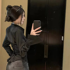 Harajuku Fashion Women Bandage Shirts Y2k Korean All Match Streetwear Female Slim Blouse Spring Casual White Bell Sleeve Shirt voguable