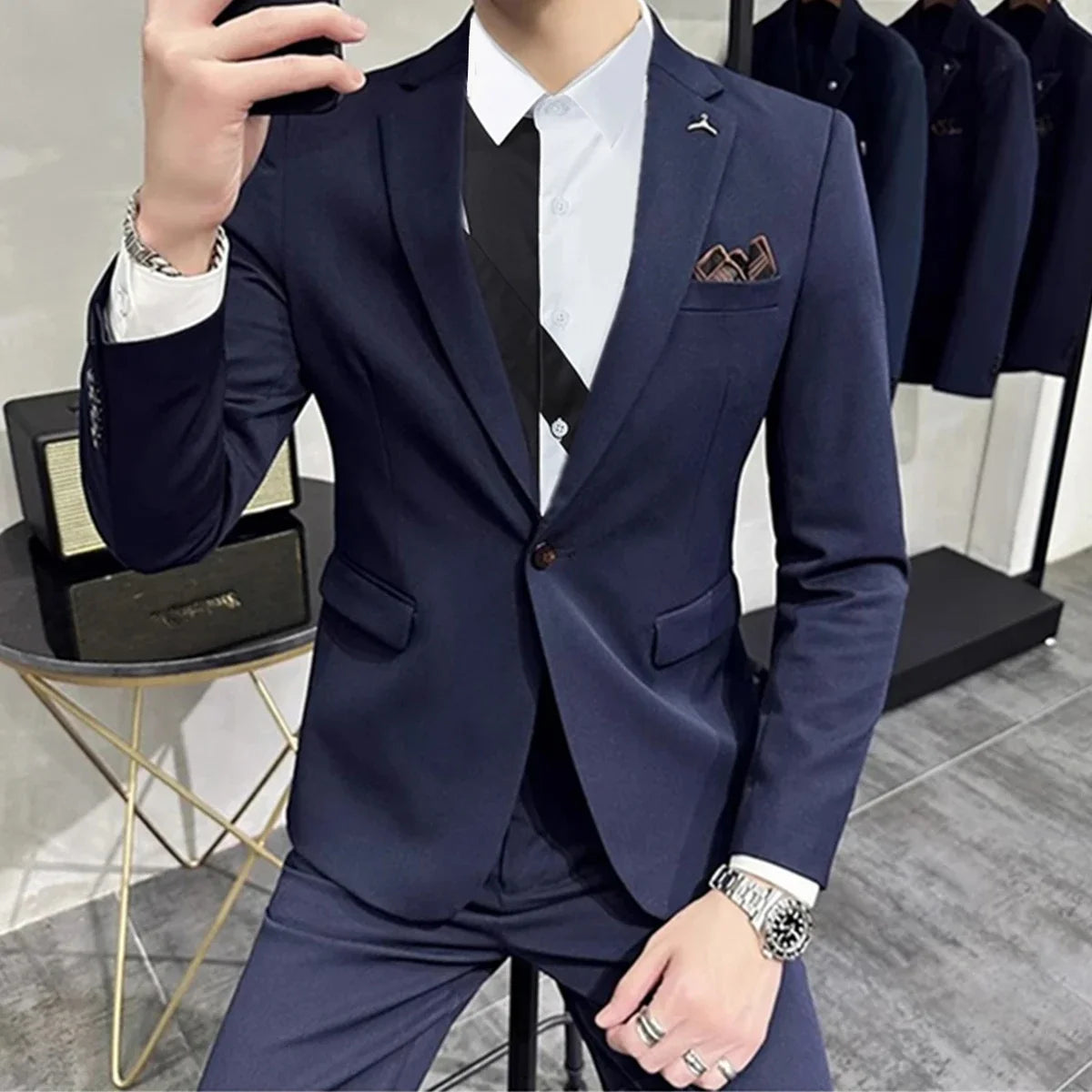 Voguable Men's Suit Jacket Vest Pants Fashion Boutique Plaid Casual Business Male Groom Wedding Tuxedo Dress 3 Pieces Set Blazers Coat voguable
