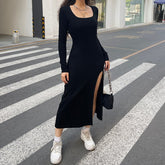 Black Long Velour Side Split Dress mysite