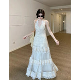 Lace Knitted Hollow out Vest Cover up High Waist Cake Skirt Inner Wear Outer Wear Summer New Style Strapless Wrap Dress voguable
