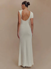 Hollow Out Gold Clasp Sexy Maxi Dress For Women Gown Solid Sleeveless Backless Ruched Bodycon Club Long Dress Elegant voguable