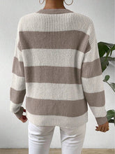 Women's autumn and winter contrasting striped round neck pullover knitted sweater voguable