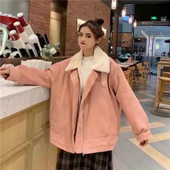 Winter Artificial Rabbit Warm Puffer Jacket Women Korean Loose Long Sleeve Lapel Parka Coats Solid Chic Plush All Match Outwear voguable