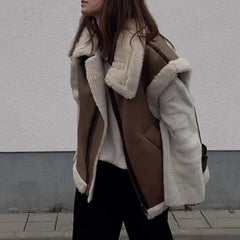 Women Fashion Patchwork Sleeveless Vest Waistcoat Loose Thicken Lapel Suede Fur Jacket Coat 2022 Autumn Winter Chic Tops Outwear voguable