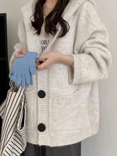 Korean Knitted Hoodie Sweater Women Autumn New Loose Lazy Style Long Sleeve Cardigan Fashion Single Breasted V Neck Knit Coats voguable