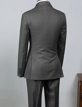 Voguable Gray Striped Men's Suit 2 Piece Set Man double-breasted Slim Fit Business Formal suit Casual Suit Jacket Pant Groom's suit dress voguable