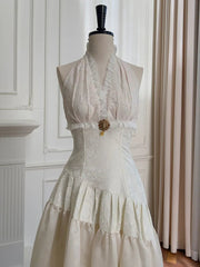 Brooch Women's Neck-mounted Dress Bandage Lace Hollow Out Sleeveless Backless V-Neck 2025 Spring New Dresses Female 3QW0005 voguable