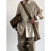 2024 Spring and Summer Japanese Vintage Solid Color Work Shirt Men and Women Loose Casual Lapel Buttons Long Sleeve Shirts voguable