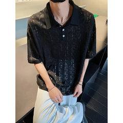Mens Summer Short Sleeve Loose Fit Casual polo men Trendy Hollow Out Design Streetwear Fashion Top New Stylish Mesh Tee POLO voguable